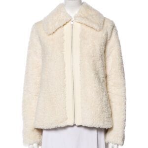 Soia & Kyo Womens Beige Faux Fur Zip-up Jacket Size Small